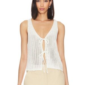 Cream Ribbed Tie Front Tank Top